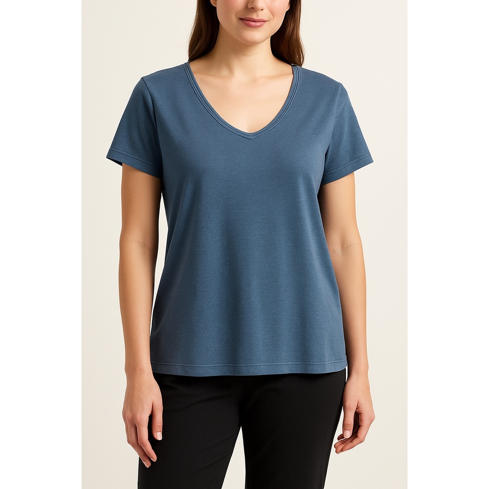 purejill‎ INDIGO Blue V Neck Short Sleeve T Shirt Top Womens Size Medium